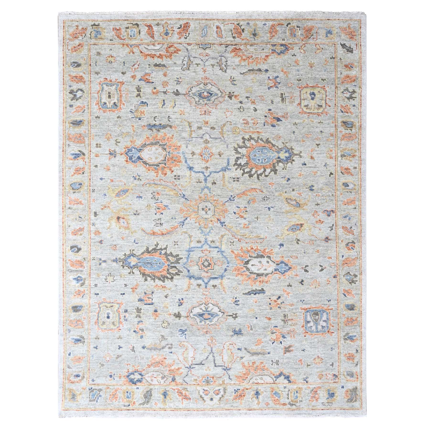 Pastel Gray, Supple Collection, Oushak Design, Hand Knotted, Lush and Plush, Pure Wool, Soft Pile, Veggie Dyes, Oriental Rug